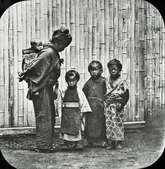 Framed Print : Japan - A woman and four children Framed Print : Japan - A woman and four children