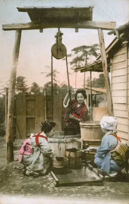 Framed Print : Japan - Women drawing water from a well Framed Print : Japan - Women drawing water from a well