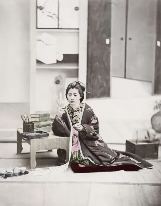 Framed Print : Japan - young woman writing on a scroll Framed Print : Japan - young woman writing on a scroll