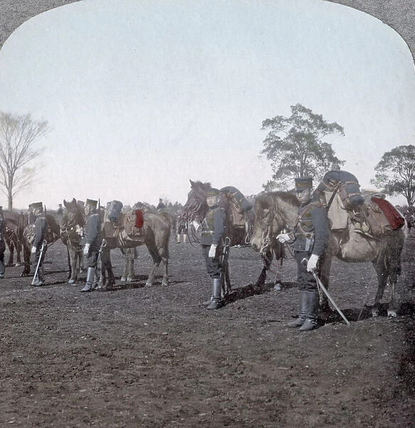 Japanese army, cavalrymen with their horses, c. 1904