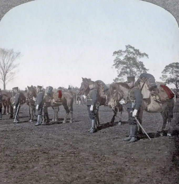 Framed Print : Japanese army, cavalrymen with their horses, c. 1904 Framed Print : Japanese army, cavalrymen with their horses, c. 1904
