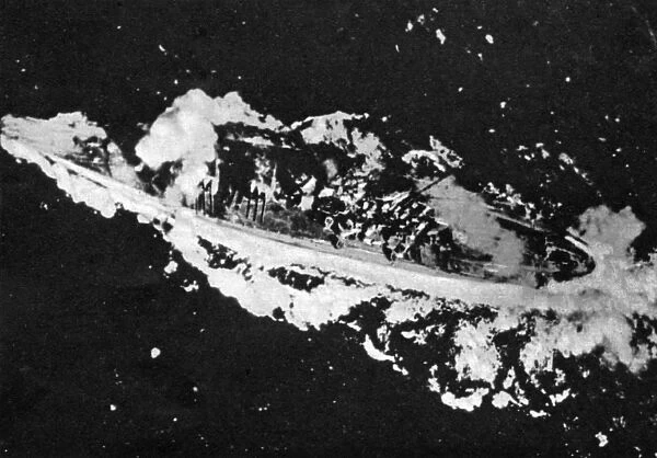 Japanese battleship Yamato hit by bombs