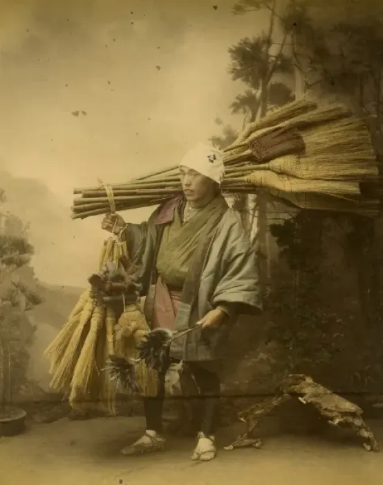 Framed Print : Japanese broom seller
