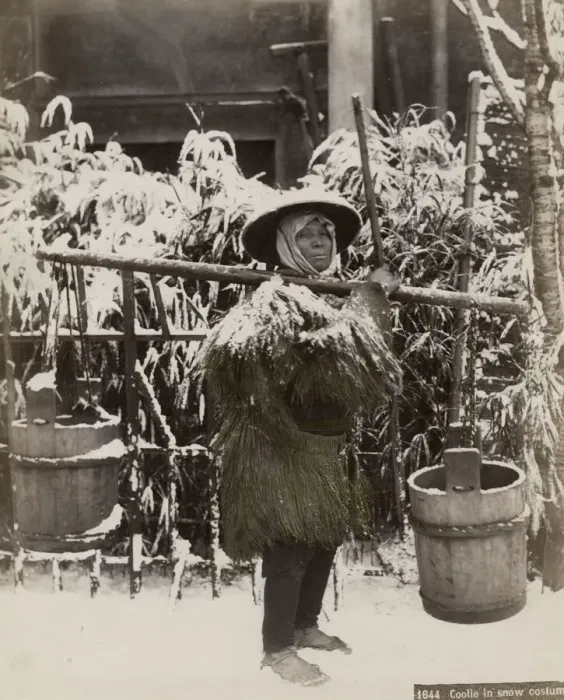Framed Print : Japanese coolie or labourer in a snow scene, Japan Framed Print : Japanese coolie or labourer in a snow scene, Japan