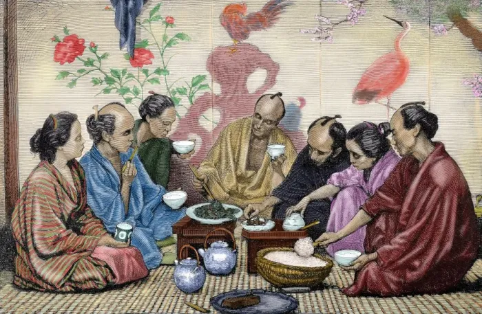 Framed Print : Japanese family eating Framed Print : Japanese family eating