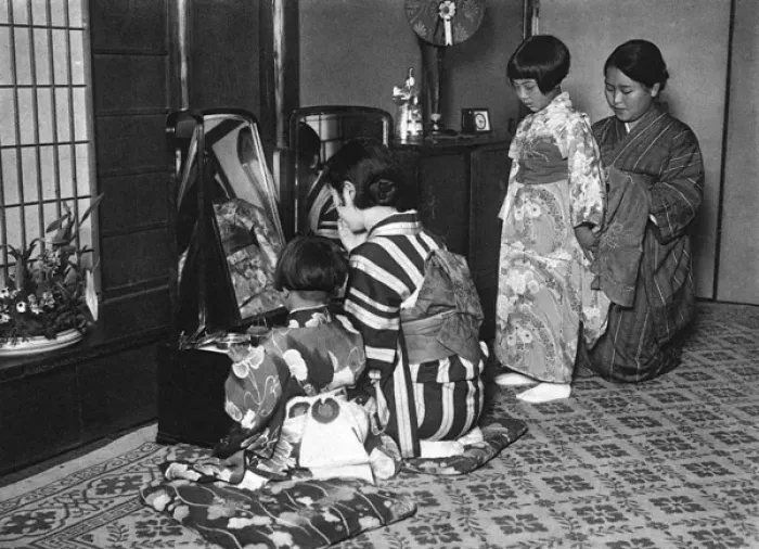 Framed Print : Japanese family getting dressed Framed Print : Japanese family getting dressed