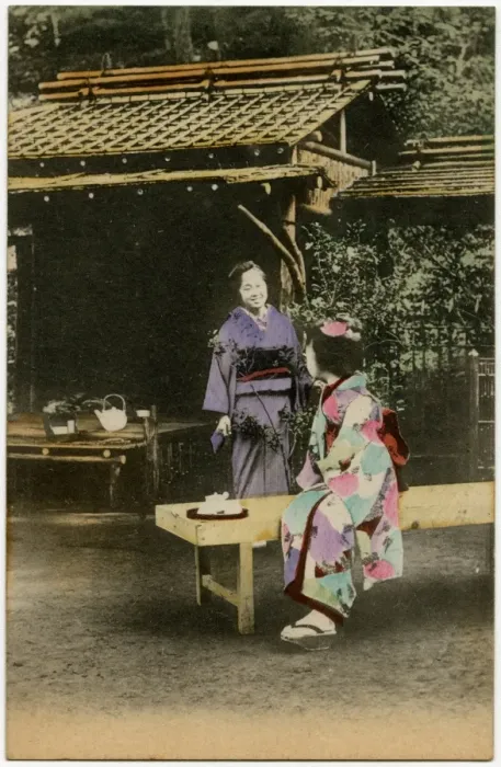 Framed Print : A Japanese Geisha girl taking tea in a garden Framed Print : A Japanese Geisha girl taking tea in a garden