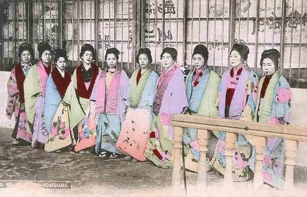 Ten Japanese Geisha Girls from Yokohama, Japan