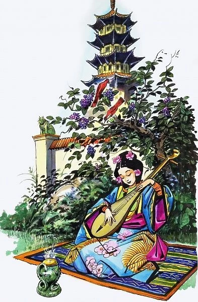 Japanese girl in garden