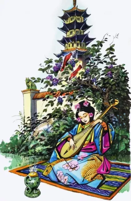 Framed Print : Japanese girl in garden Framed Print : Japanese girl in garden