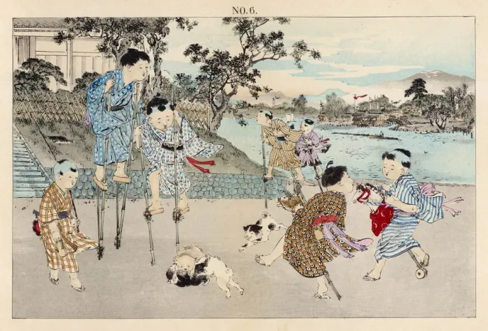Framed Print : JAPANESE KIDS ON STILTS Framed Print : JAPANESE KIDS ON STILTS