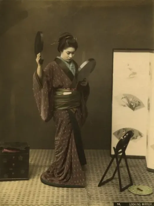 Framed Print : Japanese lady and mirror Framed Print : Japanese lady and mirror