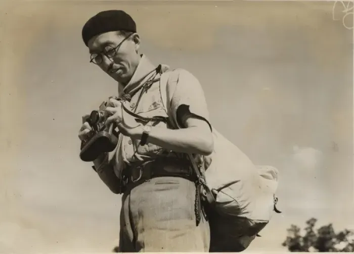 Framed Print : Japanese leader with camera at cub conference Framed Print : Japanese leader with camera at cub conference