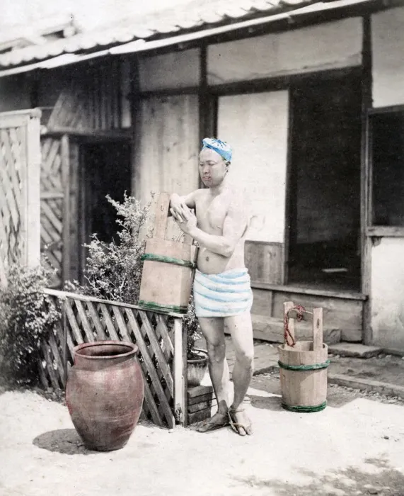 Framed Print : Japanese porter, coolie, water carrier, Japan Framed Print : Japanese porter, coolie, water carrier, Japan