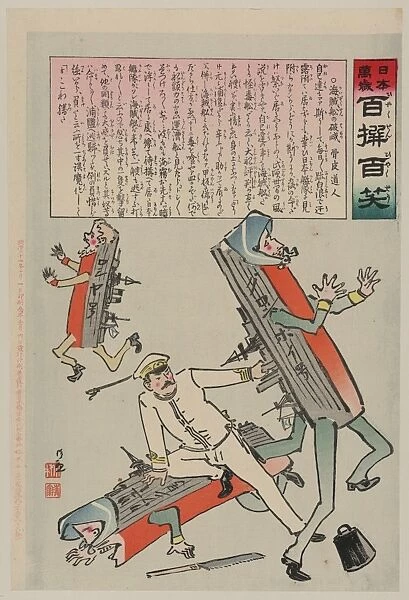 Japanese sailor, with his bare hands, is fighting with two R