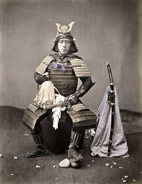 Japanese samurai with armour and swords, Japan, c. 1880 s