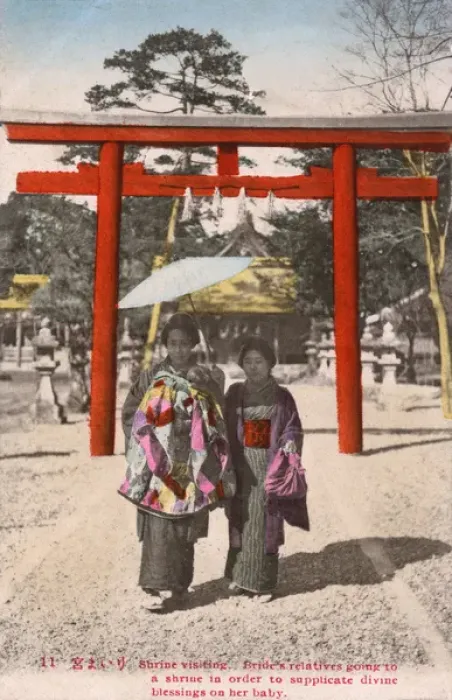 Framed Print : Japanese Scene - Having a new Baby blessed at a shrine Framed Print : Japanese Scene - Having a new Baby blessed at a shrine