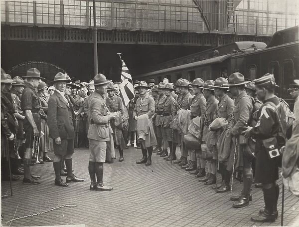Japanese scouts arriving in Copenhagen, Denmark