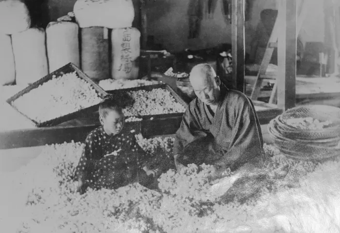 Framed Print : Japanese Silk Factory