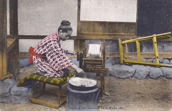 Japanese Silk Industry - Reeling the Cocoons by Hand-reel