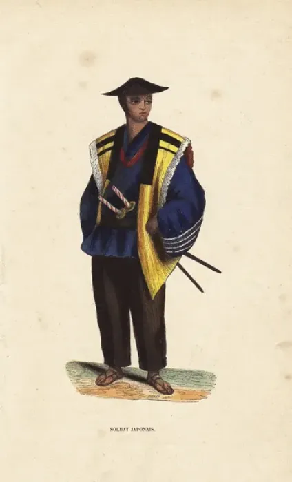 Framed Print : Japanese soldier wearing helmet, jacket, short Framed Print : Japanese soldier wearing helmet, jacket, short