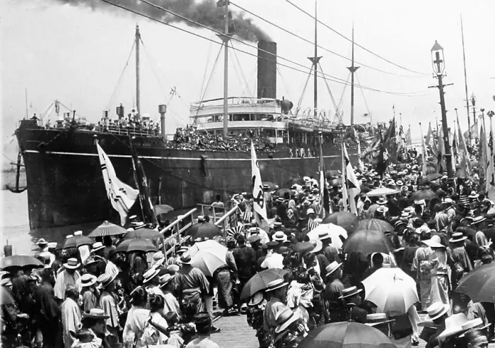 Framed Print : Japanese troops leaving Yokohama for Manchuria in China Framed Print : Japanese troops leaving Yokohama for Manchuria in China