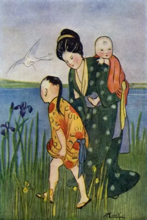 Framed Print : Japanese woman with children Framed Print : Japanese woman with children