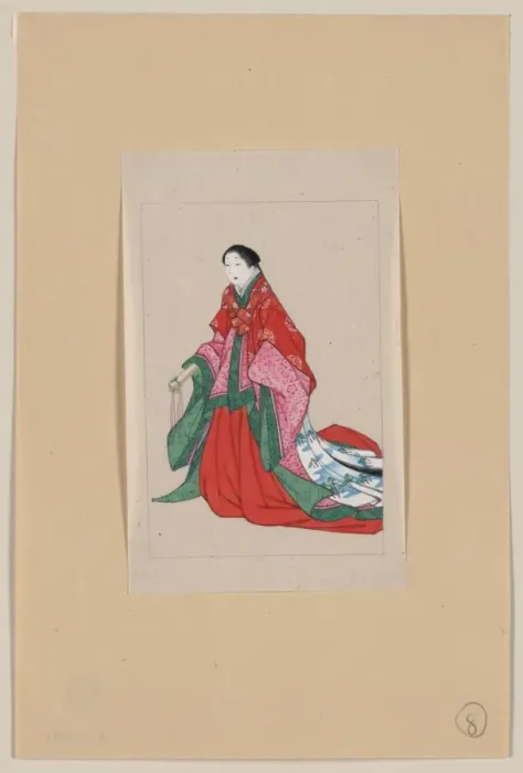 Framed Print : Japanese woman, full-length, standing, facing left, wearing Framed Print : Japanese woman, full-length, standing, facing left, wearing