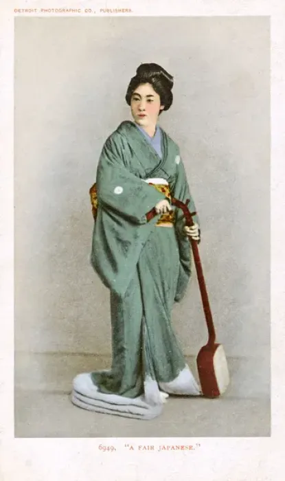 Framed Print : Japanese woman holding a shamisen Framed Print : Japanese woman holding a shamisen