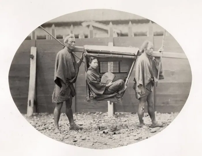 Framed Print : Japanese woman in a kago, carrying chair, Japan, c. 1870 s Framed Print : Japanese woman in a kago, carrying chair, Japan, c. 1870 s