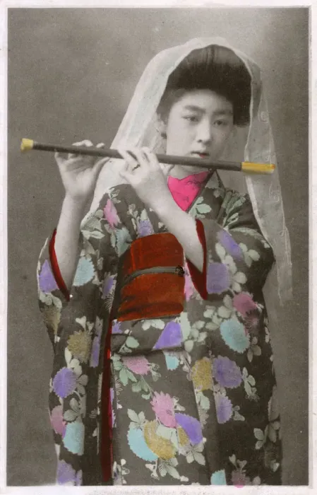 Framed Print : Japanese woman playing a flute Framed Print : Japanese woman playing a flute