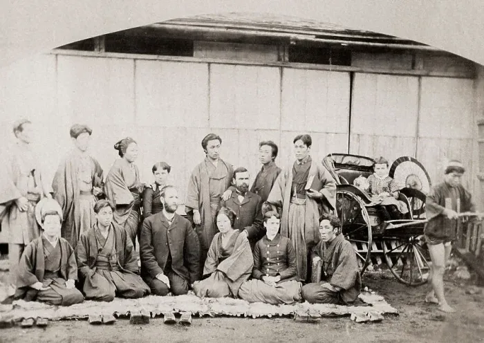 Framed Print : Japanese workers in a Christian missionary, Japan Framed Print : Japanese workers in a Christian missionary, Japan