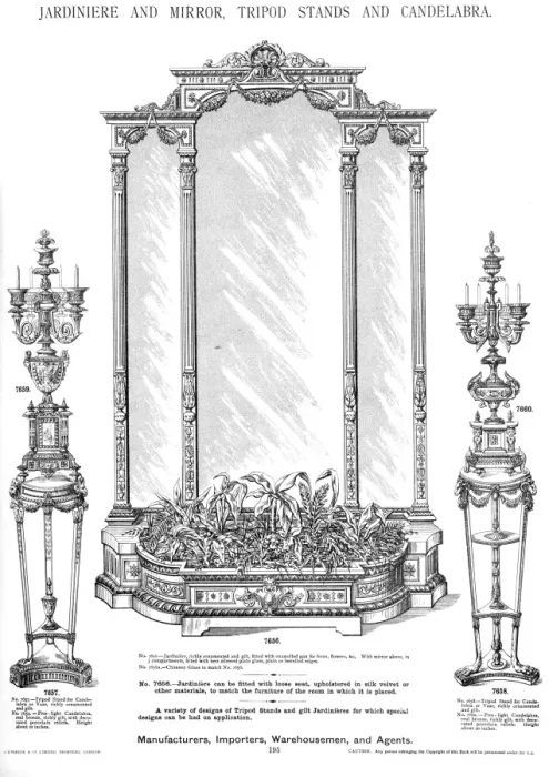 Framed Print : Jardiniere and Mirror, Stands, Candelabra, Plate 195 Framed Print : Jardiniere and Mirror, Stands, Candelabra, Plate 195
