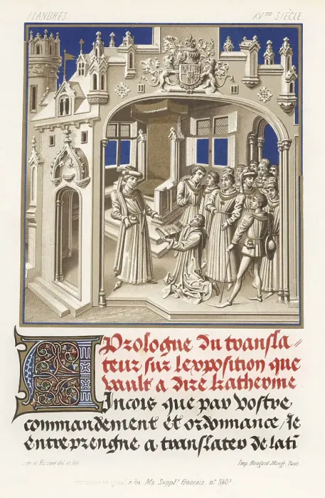 Framed Print : Jean Mielot offering his book to the Duke of Burgundy, 1457 Framed Print : Jean Mielot offering his book to the Duke of Burgundy, 1457