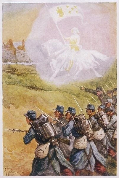 Jeanne D arc. The apparition of Jeanne d Arc, mounted on a white steed