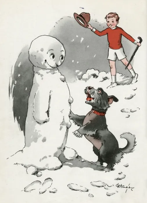 Framed Print : Jeek the puppy with Jacky and a snowman Framed Print : Jeek the puppy with Jacky and a snowman