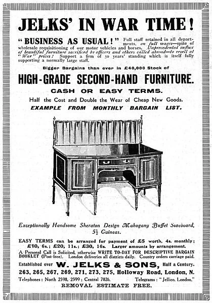 Jelks in wartime, second hand furniture merchant, WW1