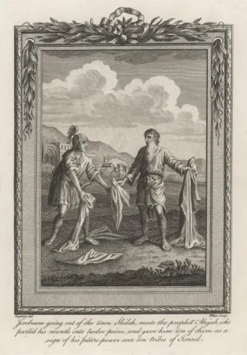 Framed Print : JEROBOAM. He meets the prophet Ahijah, who tells him - correctly