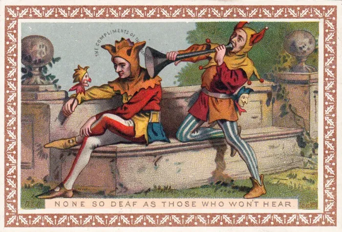 Framed Print : Two jesters on a Christmas card Framed Print : Two jesters on a Christmas card