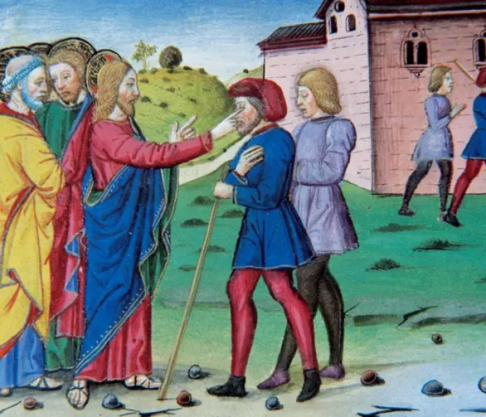 Framed Print : Jesus healing two blind. Codex of Predis (1476). Italy Framed Print : Jesus healing two blind. Codex of Predis (1476). Italy