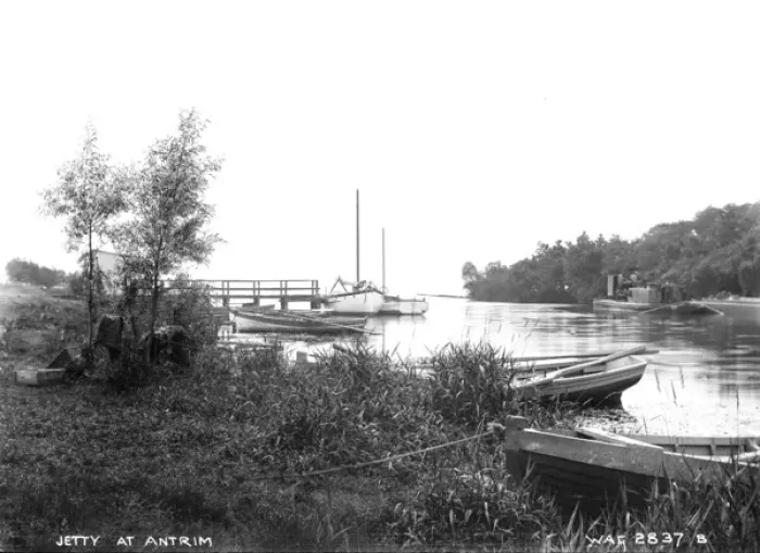 Framed Print : Jetty and Boats at Antrim Framed Print : Jetty and Boats at Antrim