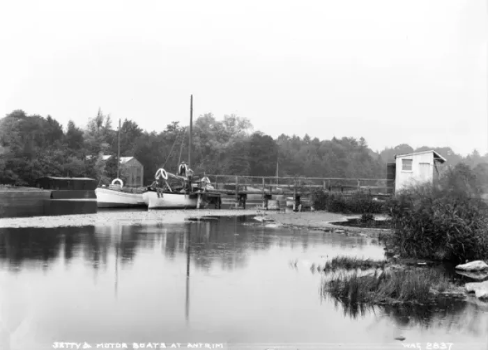 Framed Print : Jetty and Motor Boats at Antrim Framed Print : Jetty and Motor Boats at Antrim