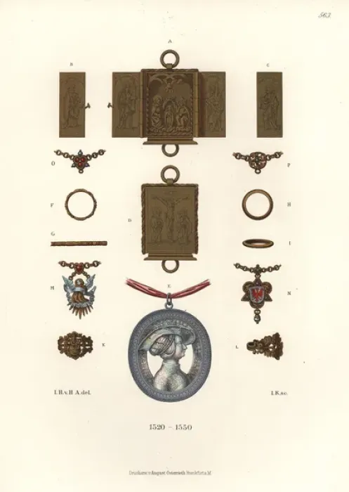 Framed Print : Jewelry and amulets, early 16th century Framed Print : Jewelry and amulets, early 16th century