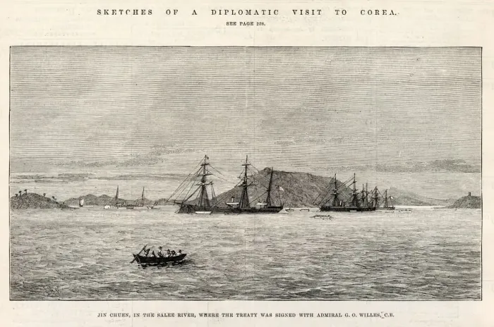 Framed Print : Jin Chuen, in the Salee River where the treated was signed with Admiral G. O. Willes Framed Print : Jin Chuen, in the Salee River where the treated was signed with Admiral G. O. Willes