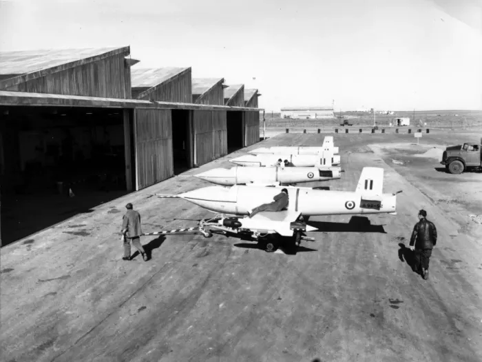 Framed Print : Jindivik Mk2s including A92-52 lined up outside the hangar Framed Print : Jindivik Mk2s including A92-52 lined up outside the hangar