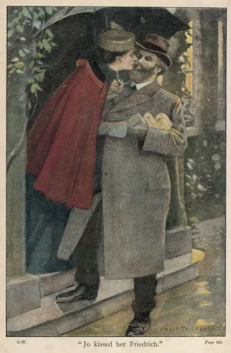 Framed Print : Jo kisses her Friedrich. Date: first published 1859 Framed Print : Jo kisses her Friedrich. Date: first published 1859