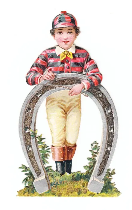Framed Print : Jockey with horseshoe on a cutout Christmas card Framed Print : Jockey with horseshoe on a cutout Christmas card