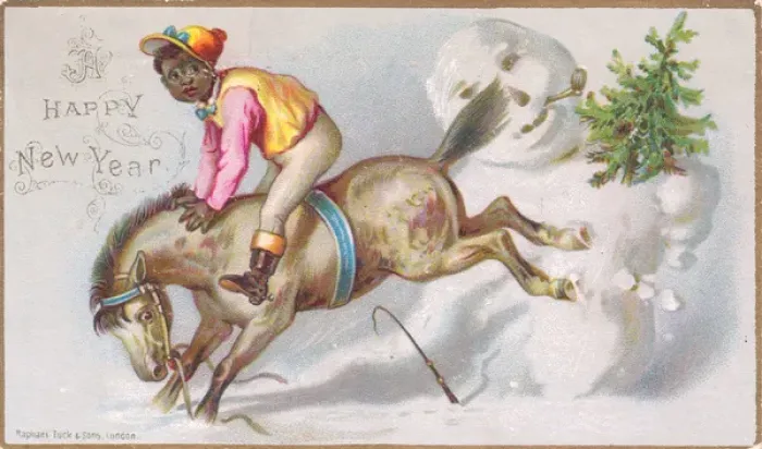 Framed Print : Jockey on pony on a New Year card Framed Print : Jockey on pony on a New Year card