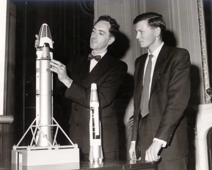 Framed Print : John Allen, left, of the Avro Weapons Research Division, ? Framed Print : John Allen, left, of the Avro Weapons Research Division, ?