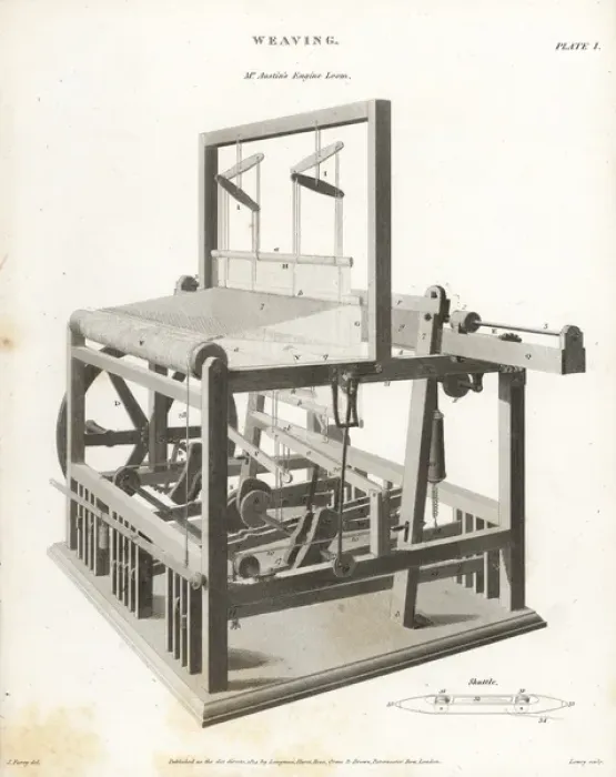 Framed Print : John Austins engine loom and shuttle, 18th century Framed Print : John Austins engine loom and shuttle, 18th century